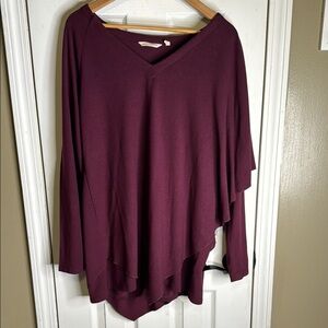 Burgundy V-Neck Asymmetrical Top